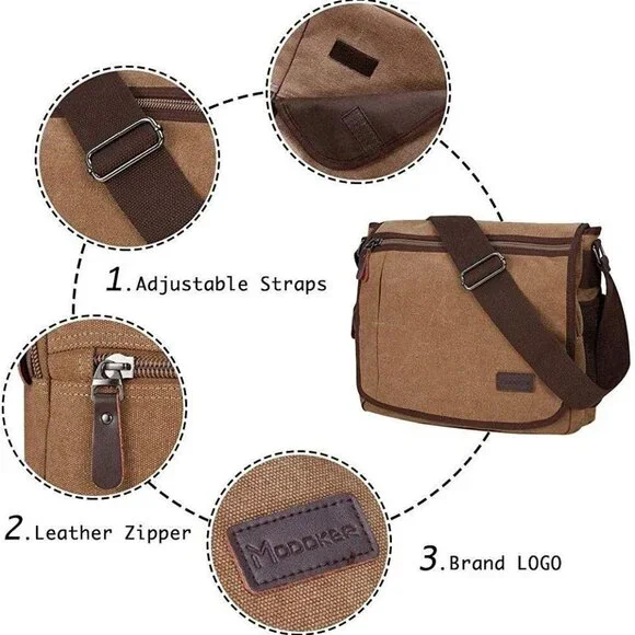 Messenger Bag for Men, 13 Inches Laptop Satchel Bags, Canvas Shoulder Bag with B